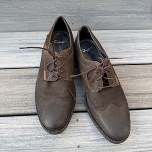 Clarks Denton Dane Dark Brown Leather Wingtip Oxfords Size 10M